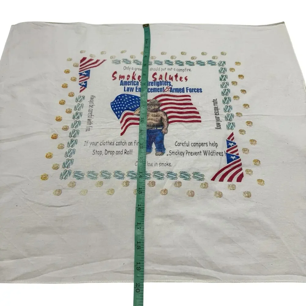 Vintage Smokey Bear Salutes Law Enforcement Armed Forces Tea Towel Patriotic